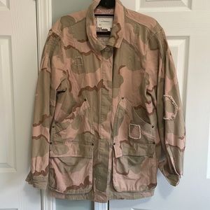Anthropologie pink and khaki cameo jacket.